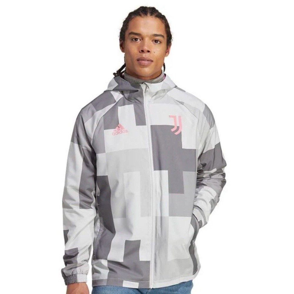 NWT Adidas Juventus Men's Small Graphic Windbreaker Jacket Full Zip HS9800 Grey